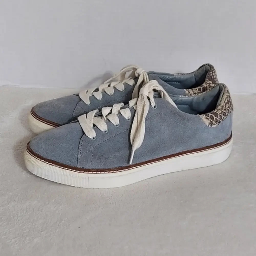 Liebeskind Berlin Gray Blue Suede Sneakers Snake Cuff Lace Up Pointed Toes‎